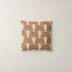 Terracotta Arch Couch Pillowcase with a repeat of nested arches in terracotta, sage and cream
