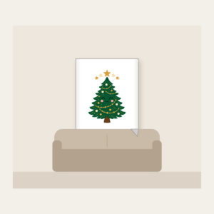 Little Pine and Five Stars Fleece Blanket in white: A friendly stylised pine tree with five small stars above it in cream and gold.
