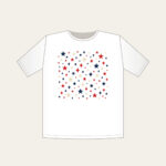 Small Stars and Diamonds Repeat in Navy T-Shirt in white: A repeat of small stars and diamonds in navy, red and cream.
