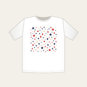 Small Stars and Diamonds Repeat in Navy T-Shirt in white: A repeat of small stars and diamonds in navy, red and cream.