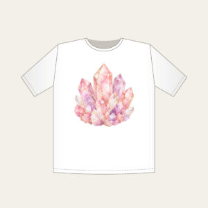 Rose Quartz Crystal Pattern T-Shirt in white: A rose quartz crystal pattern in blush, lilac and white with fine gold lines.