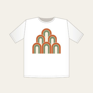 Terracotta Nested Arches T-Shirt in white: A repeat of nested arches in terracotta, sage and cream.