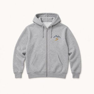 Mountain Path Zip Hoodie with an original trail notes illustration