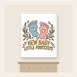 NEW BABY LITTLE FOOTSTEPS Canvas Print in white