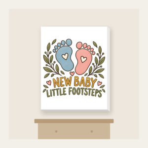 NEW BABY LITTLE FOOTSTEPS Canvas Print in white