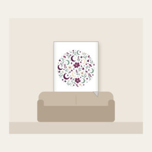 Crescent Moons and Wildflowers in Plum Fleece Blanket in white: Crescent moons, wildflowers and tiny stars repeat in plum, mint and cream.