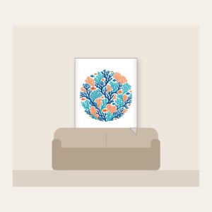 Branching Coral and Tiny Fish on Deep Blue Fleece Blanket in white: Branching coral and small fish in teal and orange swim across a deep blue background.