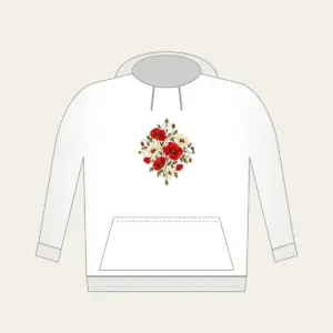 Poppy Diamond Garden Hoodie in white: Diamond lines hold scattered poppies in red, cream and olive.