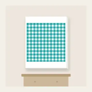 Teal Gingham Check Canvas Print in white: A teal gingham check crossed by a fine white line.
