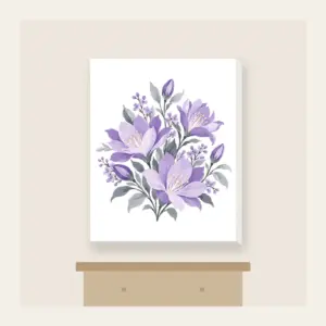 Lilac Night-Blooming Floral Pattern Canvas Print in white: A compact floral pattern of night-blooming flowers in lilac and pale grey.