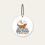 DOG WALKS AT DUSK Ceramic Ornament in white