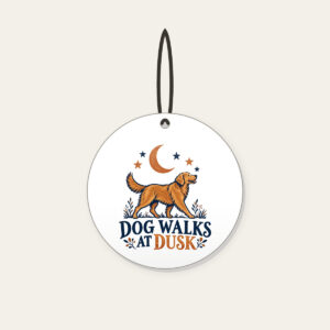 DOG WALKS AT DUSK Ceramic Ornament in white