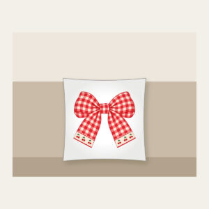 Red Gingham with Cherry Accents Pillow in white: Red and cream gingham with tiny cherry motifs.