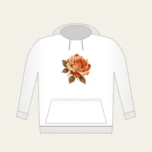 Single Desert Rose Hoodie in white: One large rose in sand and rust tones with a few leaves.