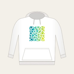 Teal-to-Lime Color-Block Triangles Hoodie in white: Color-blocked triangles shift from teal to lime on white.