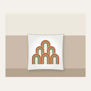 Terracotta Nested Arches Pillow in white: A repeat of nested arches in terracotta, sage and cream.