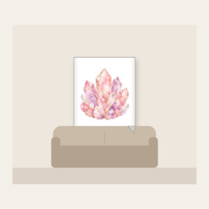 Rose Quartz Crystal Pattern Fleece Blanket in white: A rose quartz crystal pattern in blush, lilac and white with fine gold lines.