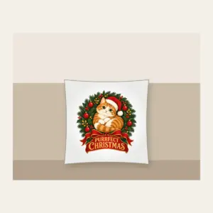 Purrfect Christmas Pillow in white