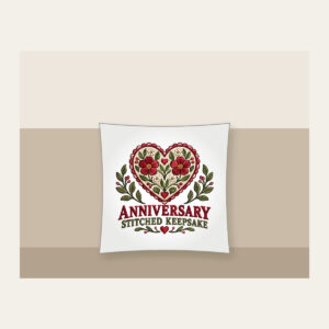ANNIVERSARY STITCHED KEEPSAKE Pillow in white