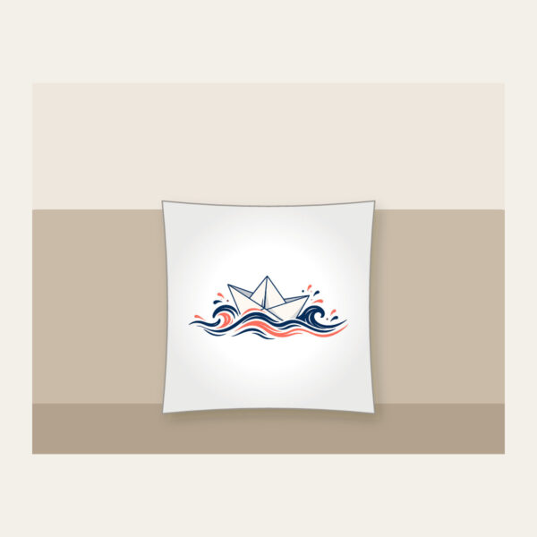 Product image Folded Paper Boat on Navy Waves Pillow