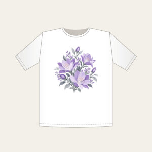 Lilac Night-Blooming Floral Pattern T-Shirt in white: A compact floral pattern of night-blooming flowers in lilac and pale grey.