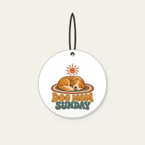 DOG MOM SUNDAY Ceramic Ornament in white