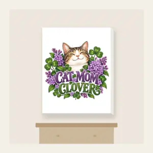 CAT MOM CLOVER Canvas Print in white