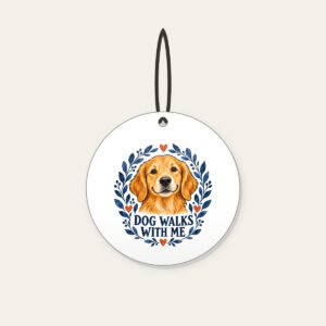 DOG WALKS WITH ME Ceramic Ornament in white