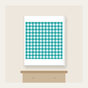 Teal Gingham Check Canvas Print in white: A teal gingham check crossed by a fine white line.