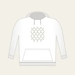 Sage Lattice Diamonds with Tiny Blossoms Hoodie in white: A lattice of diamonds in sage and cream is dotted with tiny blossoms.