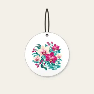 Orchids and Lagoon Ripples Ceramic Ornament in white: Orchids and gentle lagoon ripples mix in teal, magenta and cream.