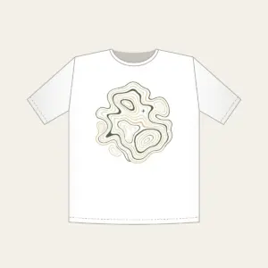 Moss and Sand Contour Map Lines T-Shirt in white: Flowing contour lines in moss, sand and cream, with a single tiny star tucked among them.