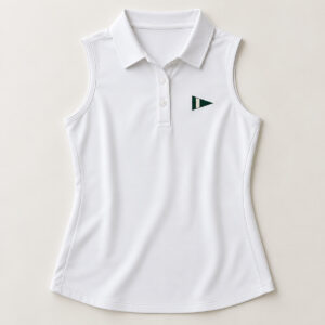 Clubhouse Pennant Athleisure Polo with small left-chest pennant crest in forest green and cream