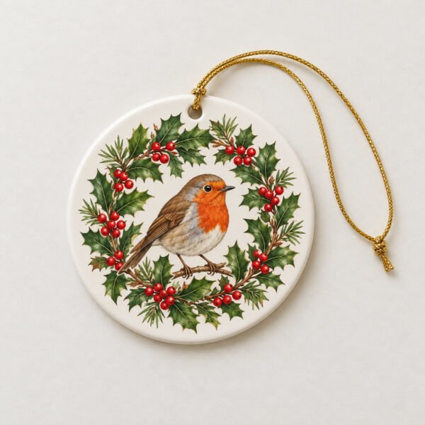 Product image Robin Holly Wreath Ceramic Ornament