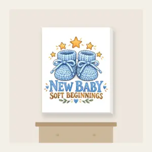 NEW BABY SOFT BEGINNINGS Canvas Print in white