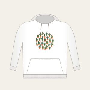 Potted Cacti in Terracotta Hoodie in white: Potted cacti in terracotta and green repeat on a cream ground.
