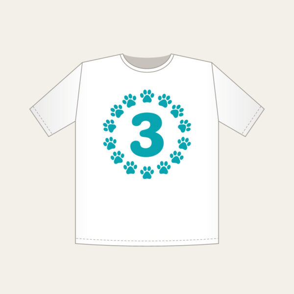 Product image Teal Paw Circle with Number Three T-Shirt