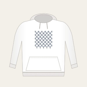 Navy Lattice with Tiny Keys Hoodie in white: A lattice of thin navy lines on cream, with a tiny repeating key motif.