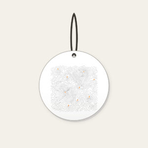 Topographic Lines and Trail Markers Ceramic Ornament in white: Topographic lines in grey with small orange trail markers.