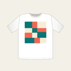 Teal, Coral and Cream Color Blocks T-Shirt in white: Color blocks in teal, coral and cream sit side by side.