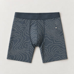Slate Contour Men's Long Boxer Briefs with all-over topographic contour lines in slate and cream with one small peak mark