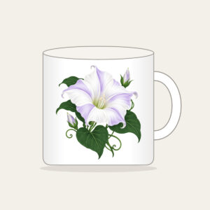 Moonflower on Deep Green Mug in white: One large moonflower in white and lavender glows against a deep green ground.