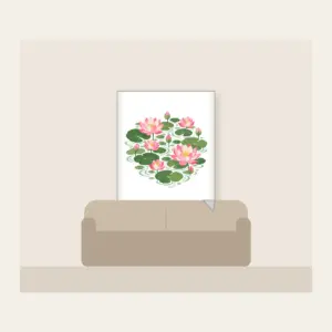 Lotus Blooms over Pond Ripples Fleece Blanket in white: Lotus blooms float above pond ripples in pink, green and cream.