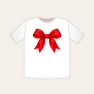 Single Red Ribbon Bow T-Shirt in white: One plain red ribbon bow, with no other artwork.