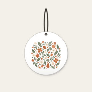 Garden Terrazzo of Leaves and Blossoms Ceramic Ornament in white: An all-over terrazzo of leaves, pebbles and blossoms in terracotta, sage and cream.
