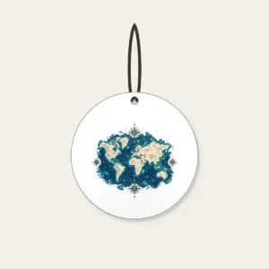 Vintage Map Coastlines and Compasses Ceramic Ornament in white: Vintage-style coastlines and tiny compasses in navy, cream and teal.