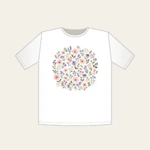 Pressed Posies in Blush and Lavender T-Shirt in white: All-over pressed posies in blush, lavender and sage.