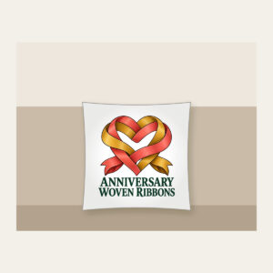 ANNIVERSARY WOVEN RIBBONS Pillow in white