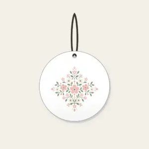 Tiny Blooms and Diamonds in Blush Ceramic Ornament in white: Small flowers and diamond shapes repeat in blush, sage and cream.