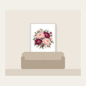 Blush and Plum Peony Blooms Fleece Blanket in white: Full peony blooms in blush, plum and sage fill the space in a lush repeating pattern.